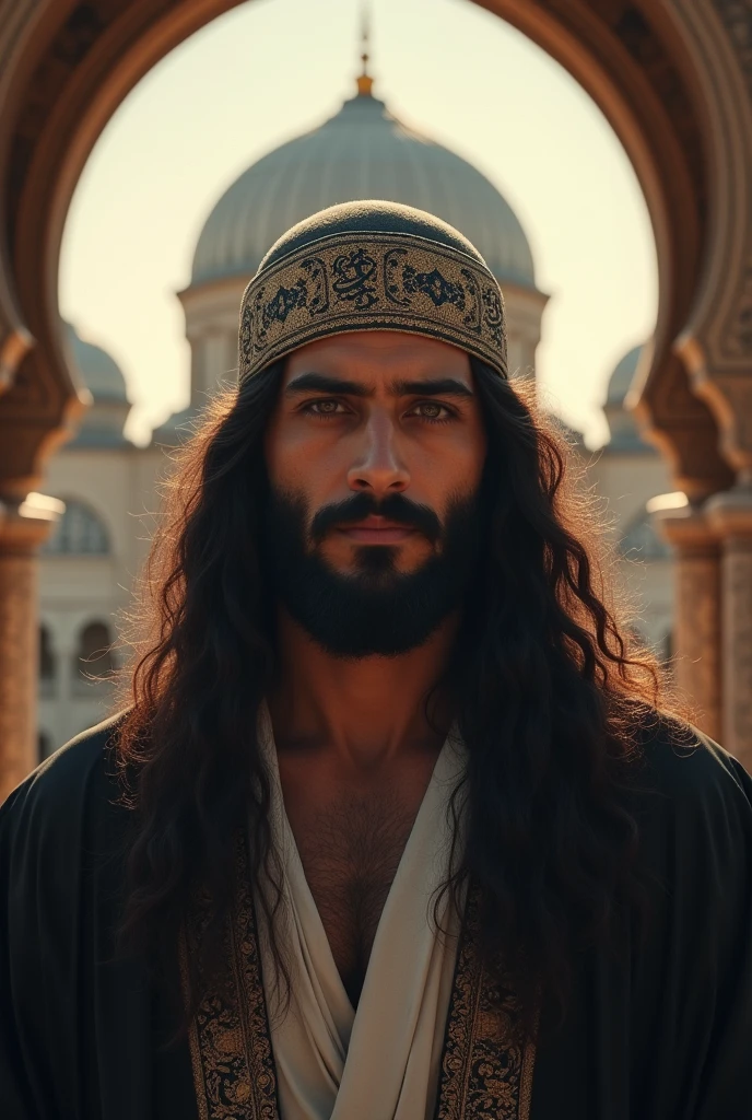 Pakistan men long hair  and muslim cap
And masjid 