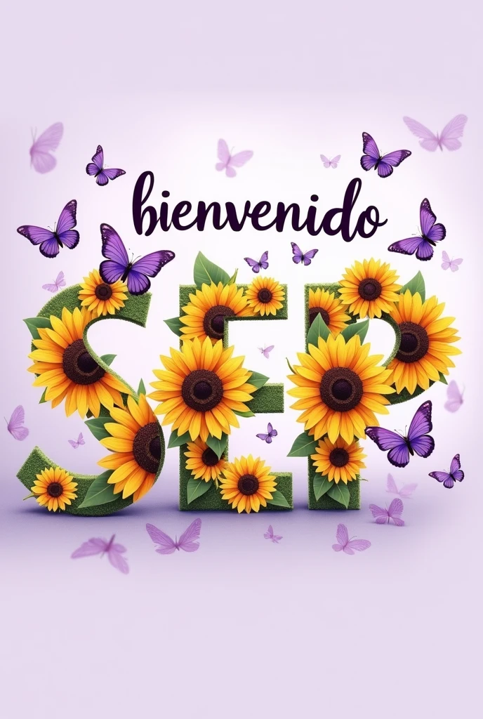 You can create an image of the word "BienvenidoSeptiembre" It is Spanish that has sunflowers in the letters and purple butterflies?, that looks very nice