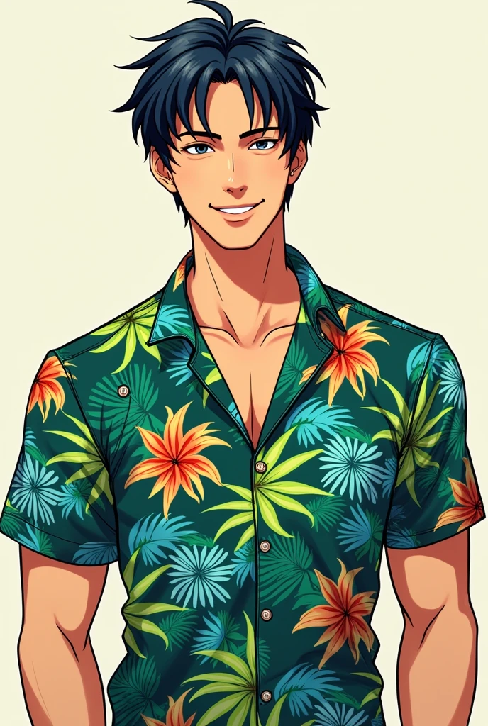 Izou Okada, short hair, Man, Hawaiian shirt, Fit