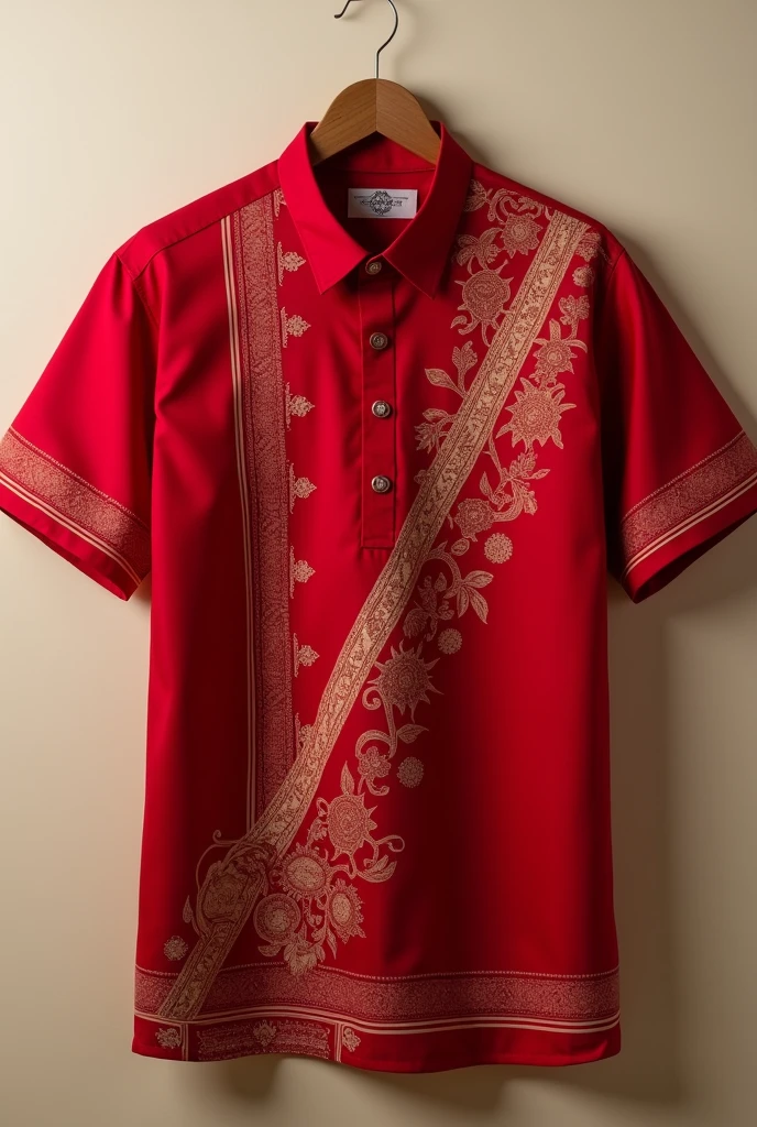 A red constant color shirt with kroshna desing flute