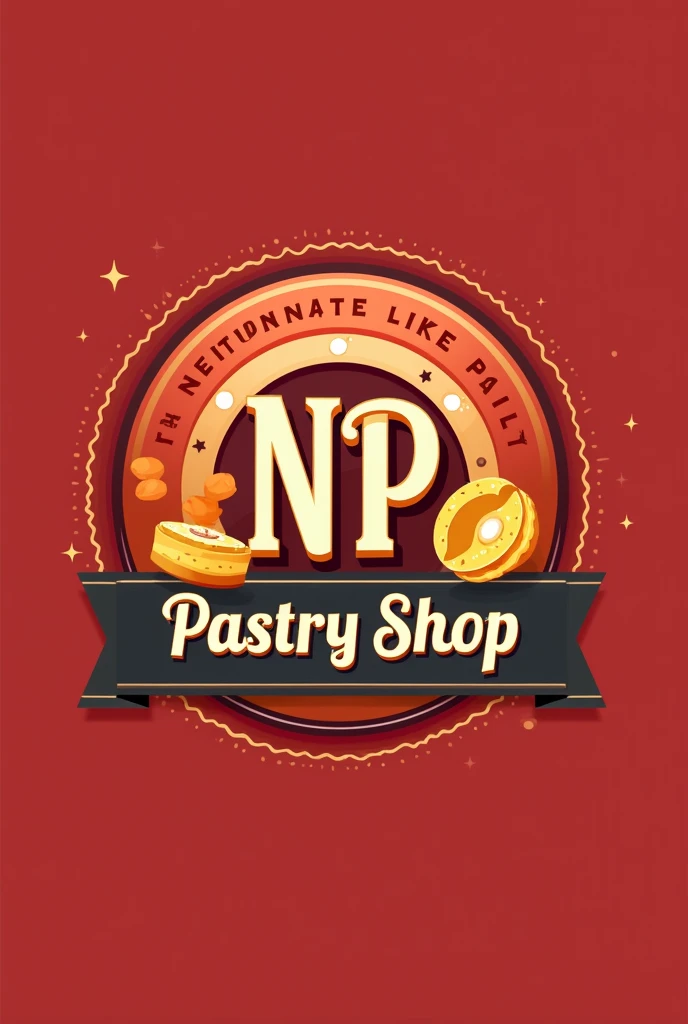logo with name, NP pastry shop, with red colors,yellow, gray and black