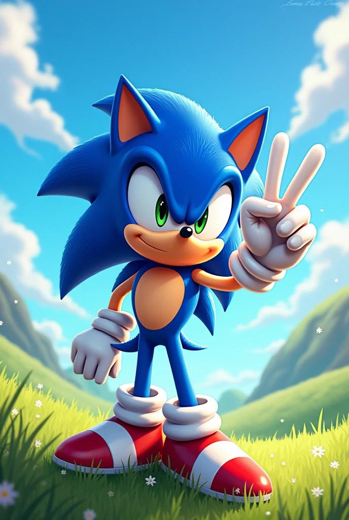 Create an image of Sonic making the letter "a" with the hand