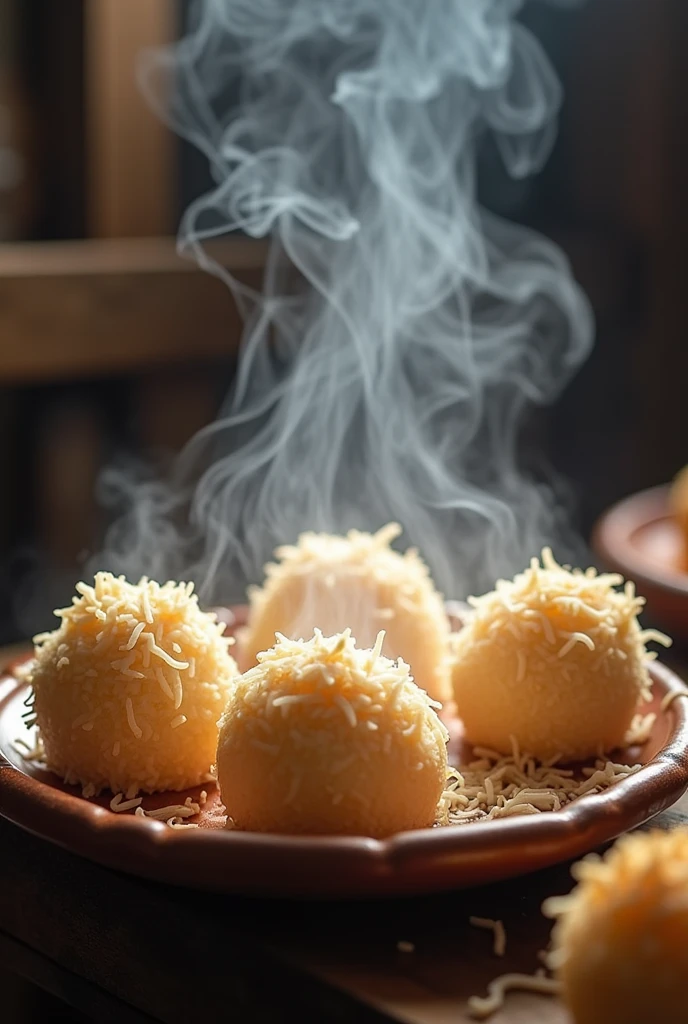 traditional Indonesian food klepon is smoking