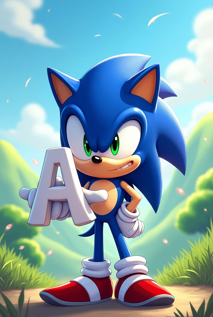 Create an image of Sonic making the letter "a" with the hand