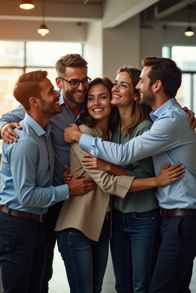 Image of only engineers hugging each other 
