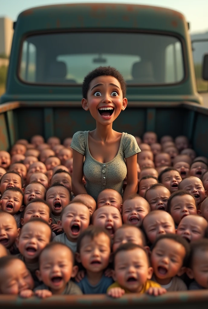 20 Little babys are  crying and his mom was smiling 😁and they are seating on truck real Statics image 