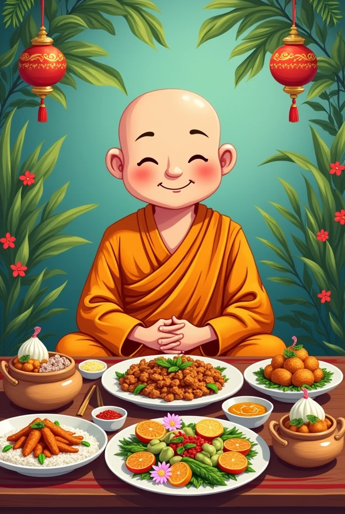 Eating Thailand cartoon monk