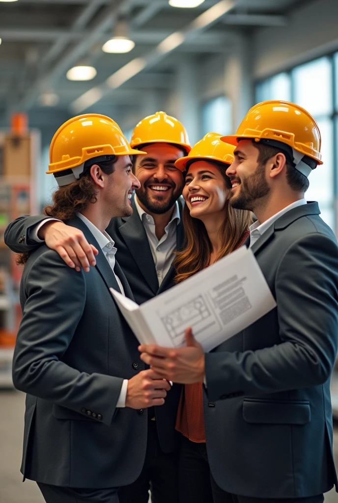 Image of only engineers hugging each other With their respective things of each one
