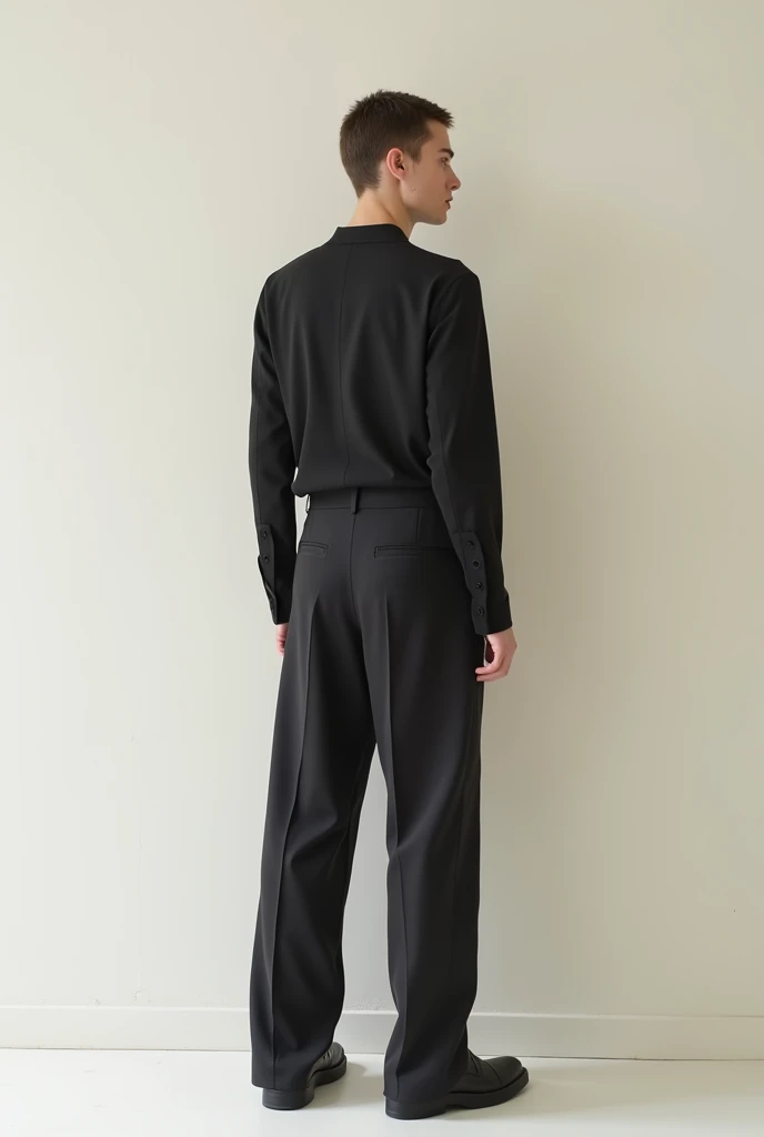 high fashion photography wearing (minimalist clothes),plain wall,minimal shadows,neutral colors,photo by James Balog
