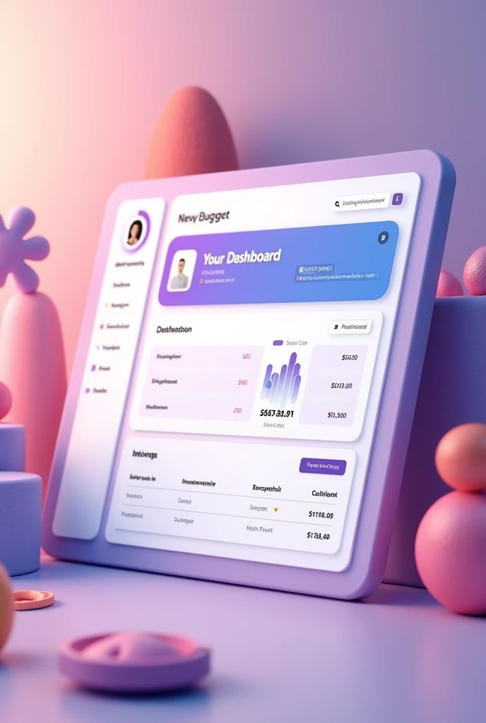 For a budget web application interface generate the image with user profile(white icon) at top left corner and a search icon(white)including “your dashboard”(black color) and shows income on the dashboard which is empty. Combination of pink and purple background color.