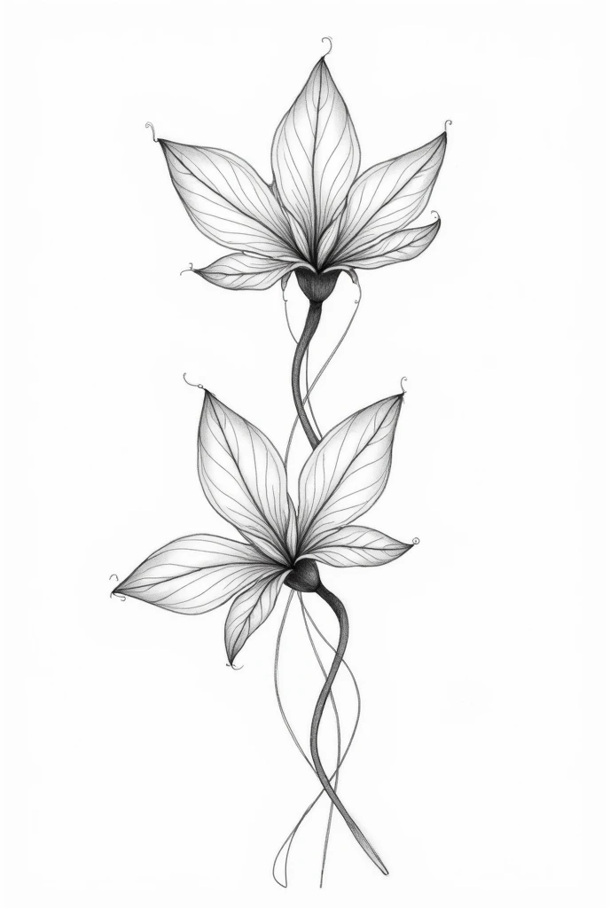 Linear sketch for tattoo of the Cuban butterfly flower in various positions