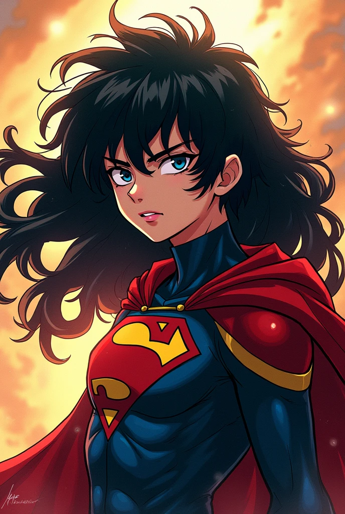 My hero academia character dressed in a superhero costume, long wavy black hair
