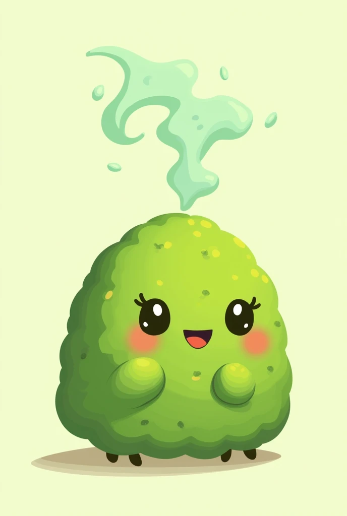 traditional Indonesian food klepon with green color is holding smoke, make it in cartoon
