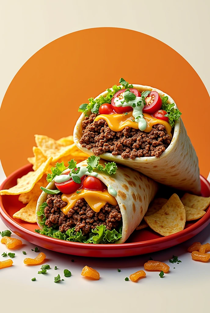 An image of a Mexican food that is a burrito with nachos that is eye-catching for a logo