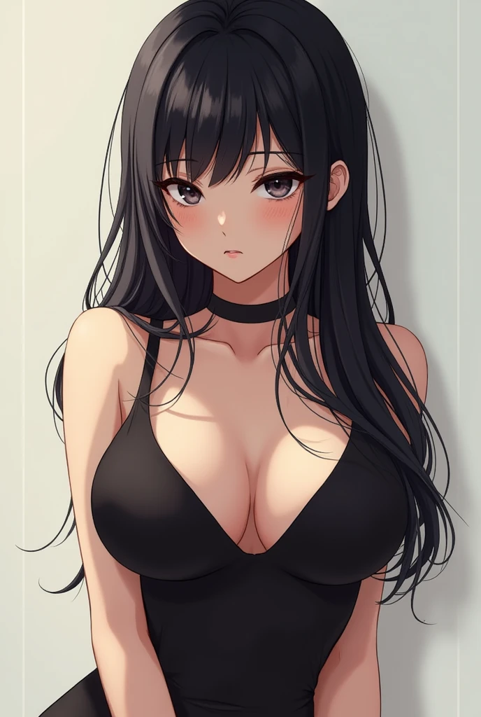 anime girl, long straight black hair fair skin black eyes big breasts and ass, new 