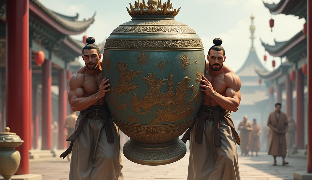 Men Carrying a Chinese Bell