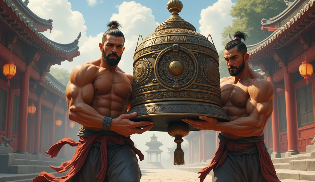 Men Carrying a Chinese Bell