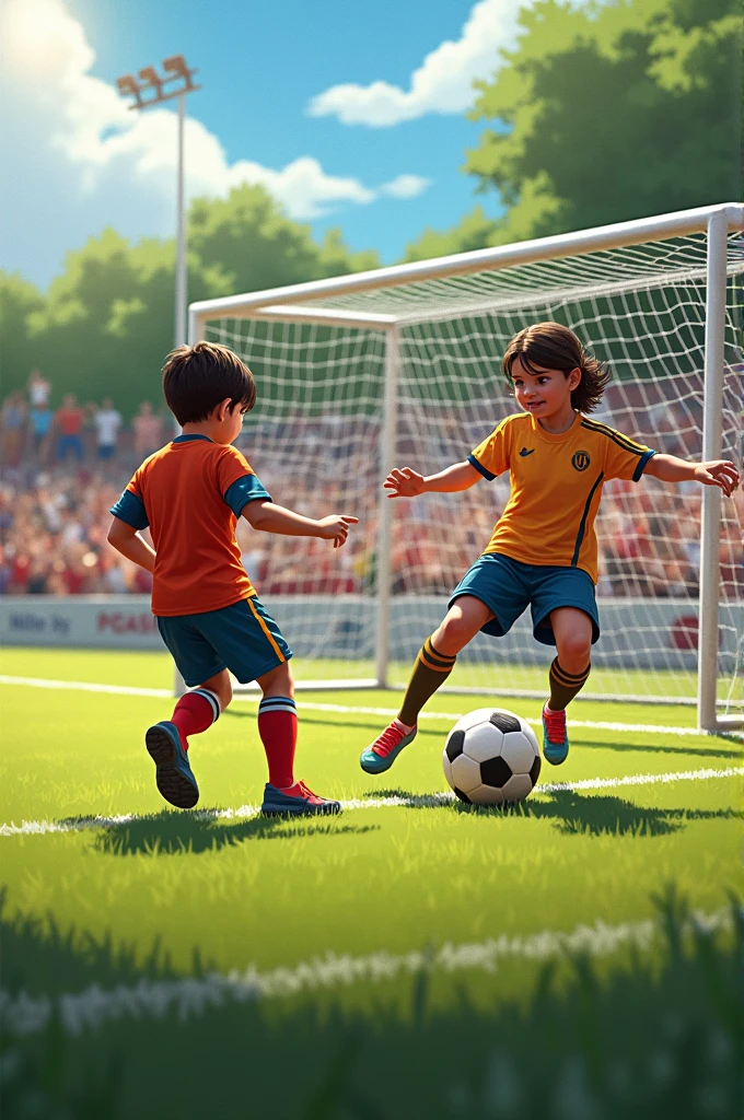  Scoring a Goal to His Mom Who is the Goalkeeper on the Soccer Field 