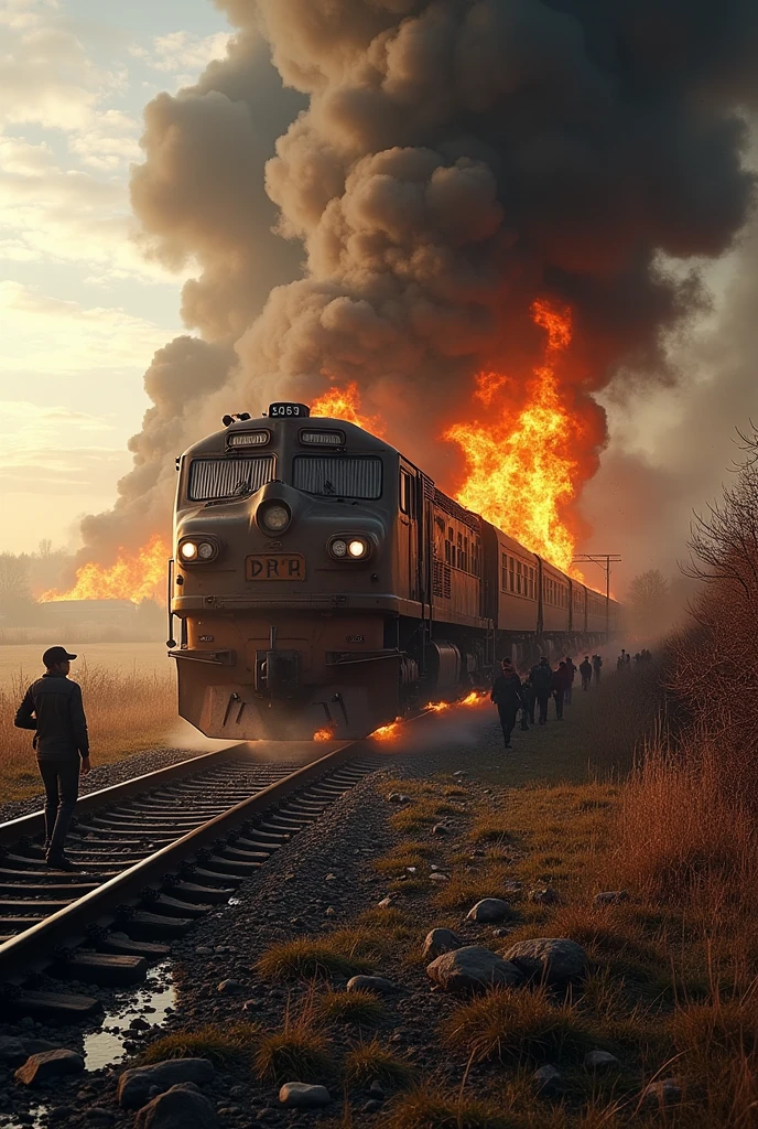 train catching fire and derailing