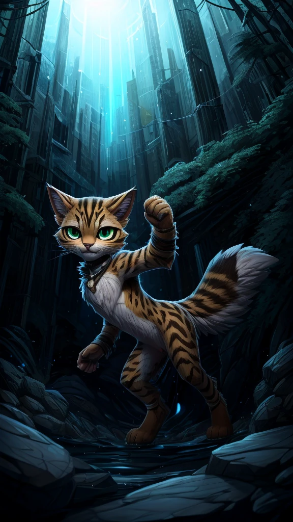 ### Physiological Characteristics of **Felvian**:
you **Felvian** are an agile and stealthy race, heavily inspired by feline features. Their appearance and physical abilities make them masters of stealth., agility, and fights with sharp claws.
- **Skin and Coat:** The skin of the **Felvian** is covered by a short, soft coat, that varies in color from shades of brown, gris, blackw, to a light golden color, depending on the environment where they live. This coat not only keeps them warm, but also provides them with natural camouflage in their habitats, helping them to blend easily into their surroundings. In some **Felvian**, the coat may have striped or spotted patterns, similar to those of big cats.
- **eyeballs:** you olhos dos **Felvian** are big and bright, with irises of vibrant colors like emerald green, amber or deep blue. His pupils are slitted, similar to those of a cat, allowing them excellent night vision. These eyes can reflect light in a similar way to felines, glowing in the dark, which gives them an almost supernatural appearance in low light environments.
- **ears:** The ears of the **Felvian** are sharp and mobile, similar to those of a cat. They are highly sensitive, picking up subtle sounds and movements from a distance, which is essential for their stealth and ability to hunt or avoid danger. The ears can move independently, allowing them to direct their hearing to focus on specific sounds.
- **Body Structure:** you **Felvian** They have a slim and extremely agile physical constitution. Their bodies are flexible and muscular, designed for speed and silent movement. They have long, slender limbs, with quick reflexes, allowing them to climb, jump and run with an efficiency that surpasses most other breeds.
- **Tailpussy:** you **Felvian** have a long, flexible tail, que é crucial para seu equilíbrio e agility. The tail is covered by the same fur that covers