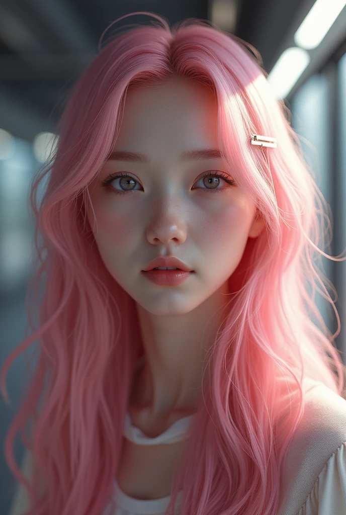 pinkies Hair,Long hair,single sidelock hairpin blush modern cinematic lighting,Raytracing,drop shadow, wide angle shot, uhd,textured skin,High details,Best quality 4K