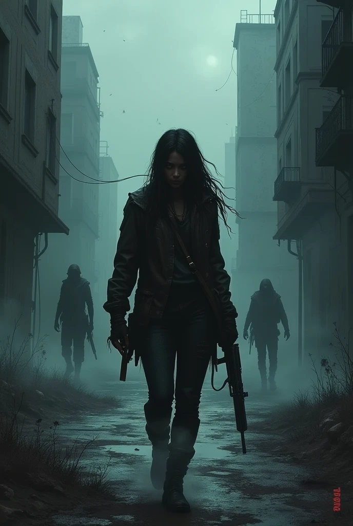 Make a Walking Dead style zombie book cover with a dark-skinned protagonist, The title :"The Mist Walkers"