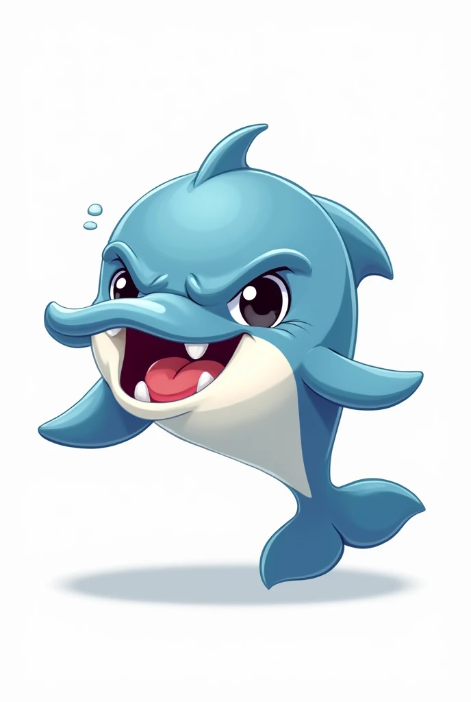Cute dolphin angry cartoon white background