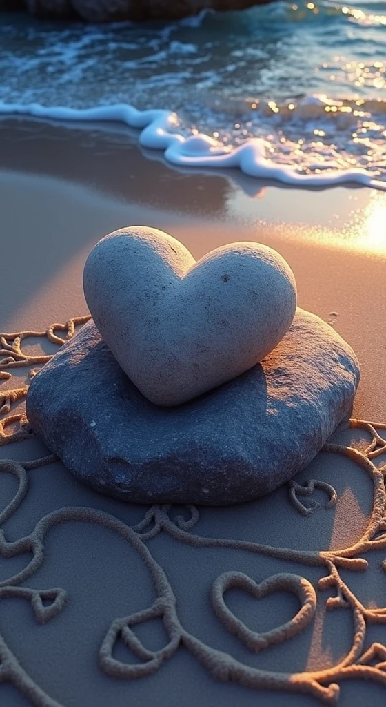 there is a heart shaped rock on the beach with hearts in the sand, beautiful digital art, very beautiful digital art, beautiful digital artwork, beautiful gorgeous digital art, gorgeous digital art, cute detailed digital art, beautiful digital painting, cute artwork, gorgeous digital painting, beautiful artwork, amazing detail digital art, cute digital art, by Alexander Kucharsky, stunning artwork