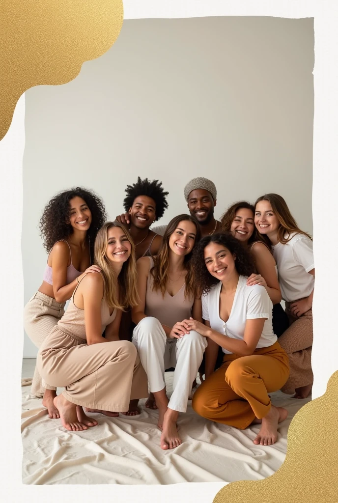 I need you to create a post for Instagram carousel size, with base colors the bone, white and gold, with a message that encourages people to have a photo shoot where you have only written