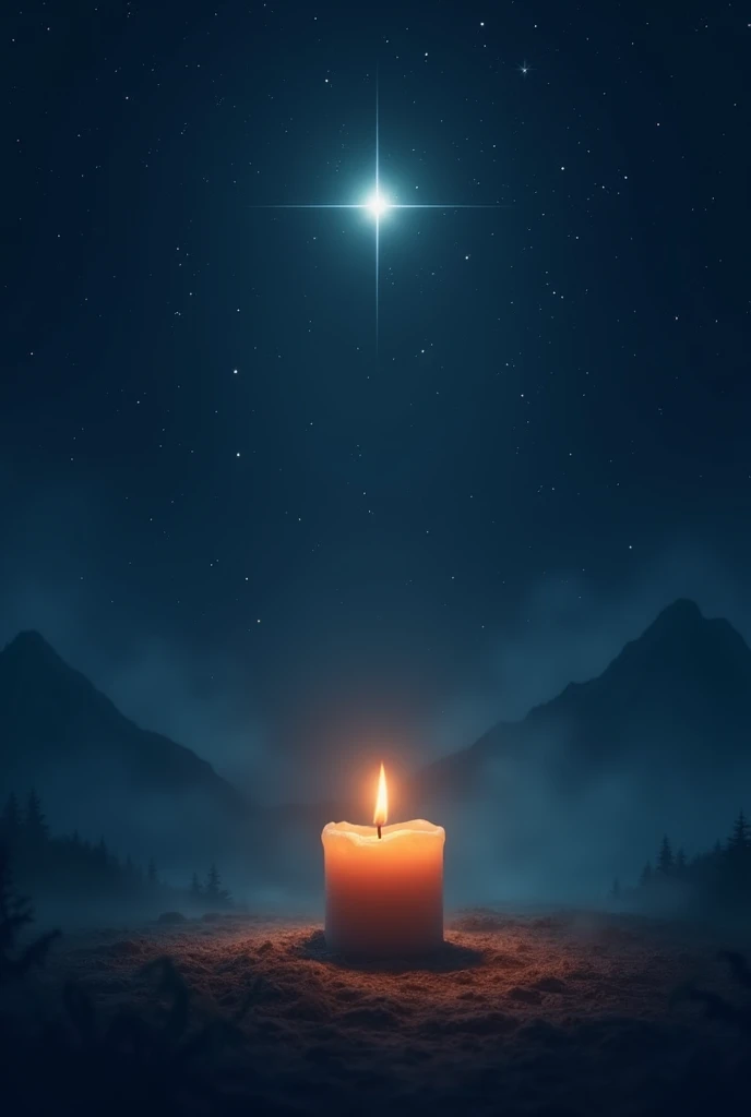 Candle with a starry sky and a star brighter than the others 