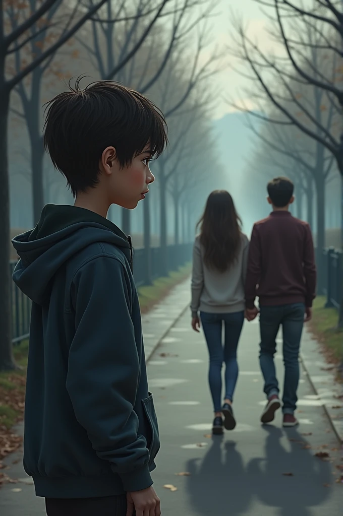 a boy standing in front of his girlfriend they just got breakup very sad view girl is going with another boy