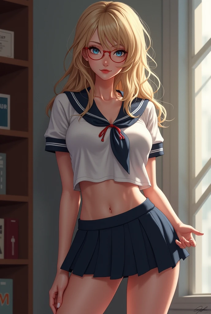 BEAUTIFUL AND SEXY GIRL DRESSED AS A SCHOOLGIRL SLUT,WITH GLASSES WITH BLONDE HAIR AND SUPER REALISTIC BLUE EYES