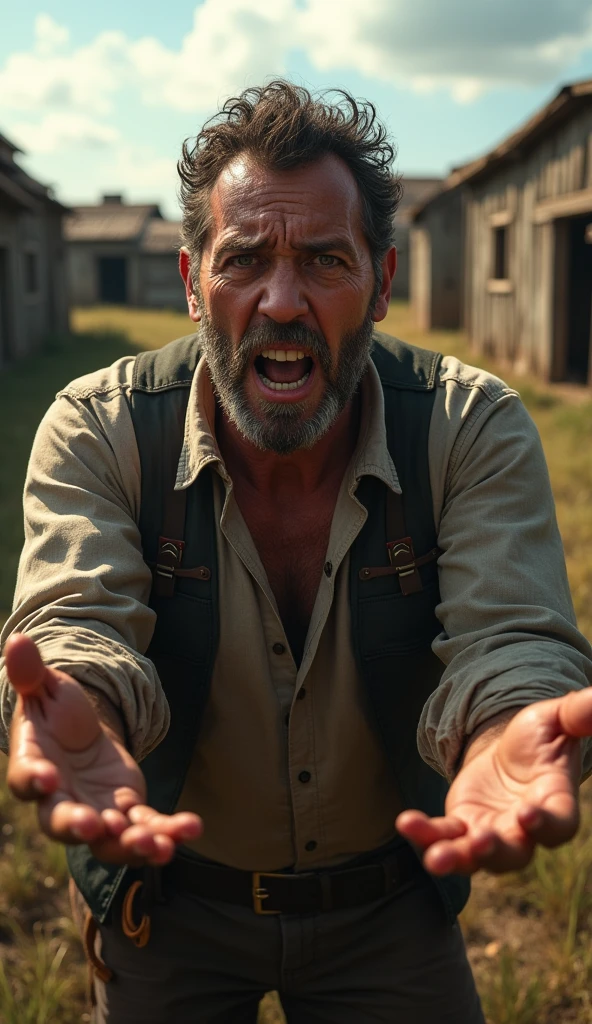 The Farmer's Shocked Reaction**: The farmer's face shows shock and despair upon hearing the king's decision. He is seen shaking his head in disbelief, his hands outstretched as if pleading for a different outcome