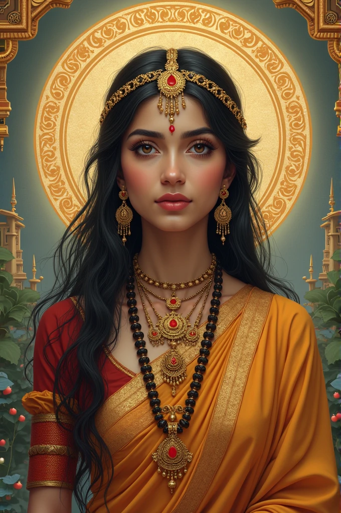 Indian lady with goddess figure