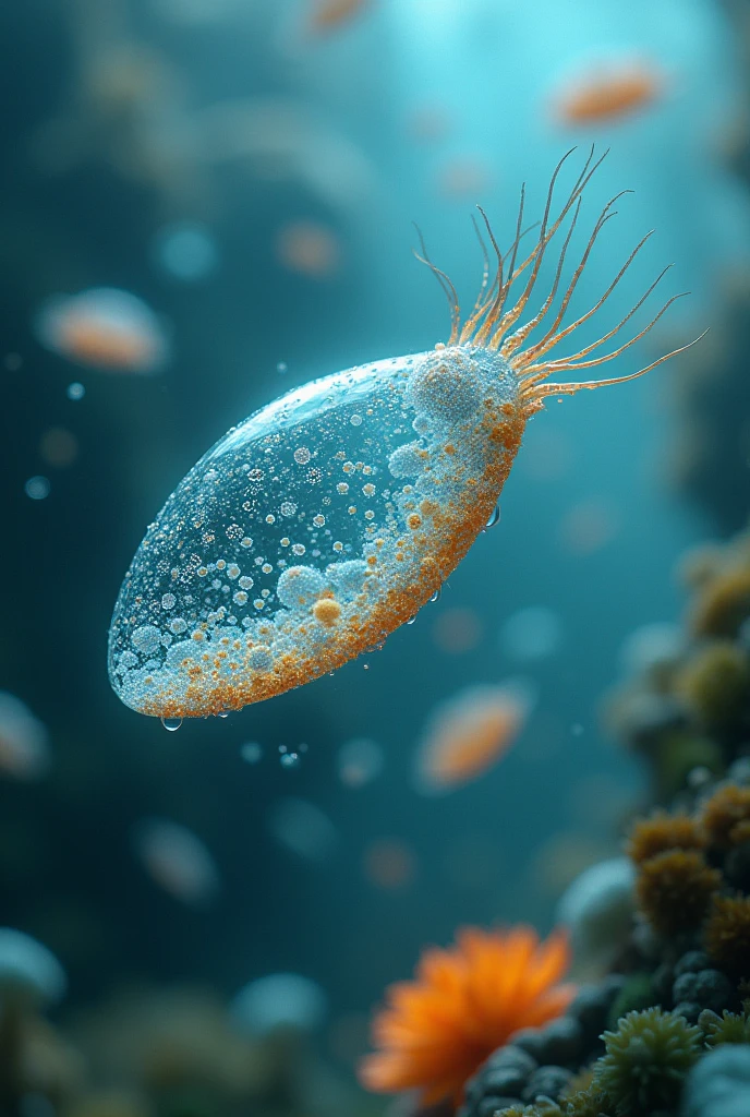 macro shot of microscopic life in water, styl jako amanita design
