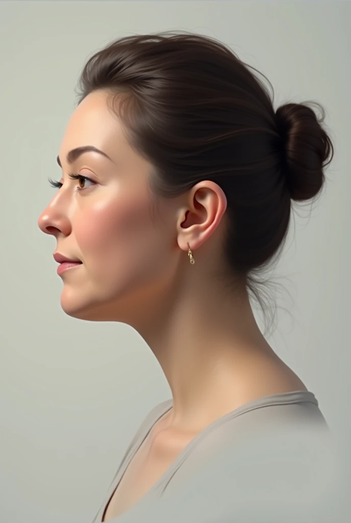 woman with a double chin in profile
