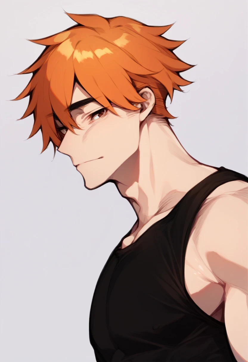 score_9, score_8_up, score_7_up, score_6_up, score_5_up,   kyo sohma, 1boy, solo, orange hair, brown eyes, black shirt,