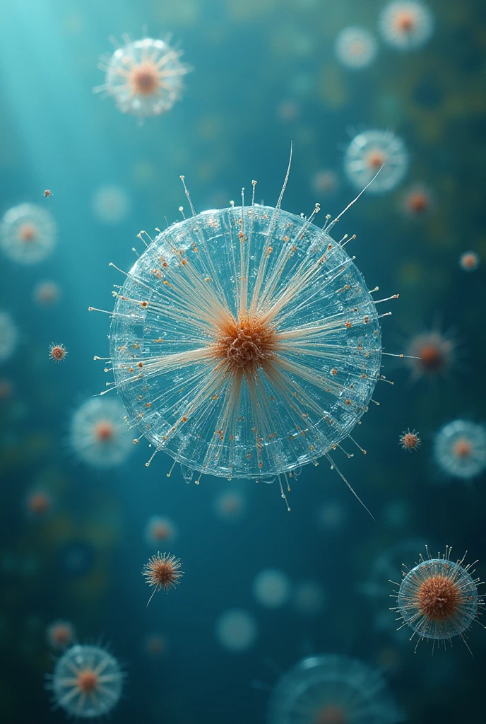 macro shot of microscopic life in water, styl jako amanita design