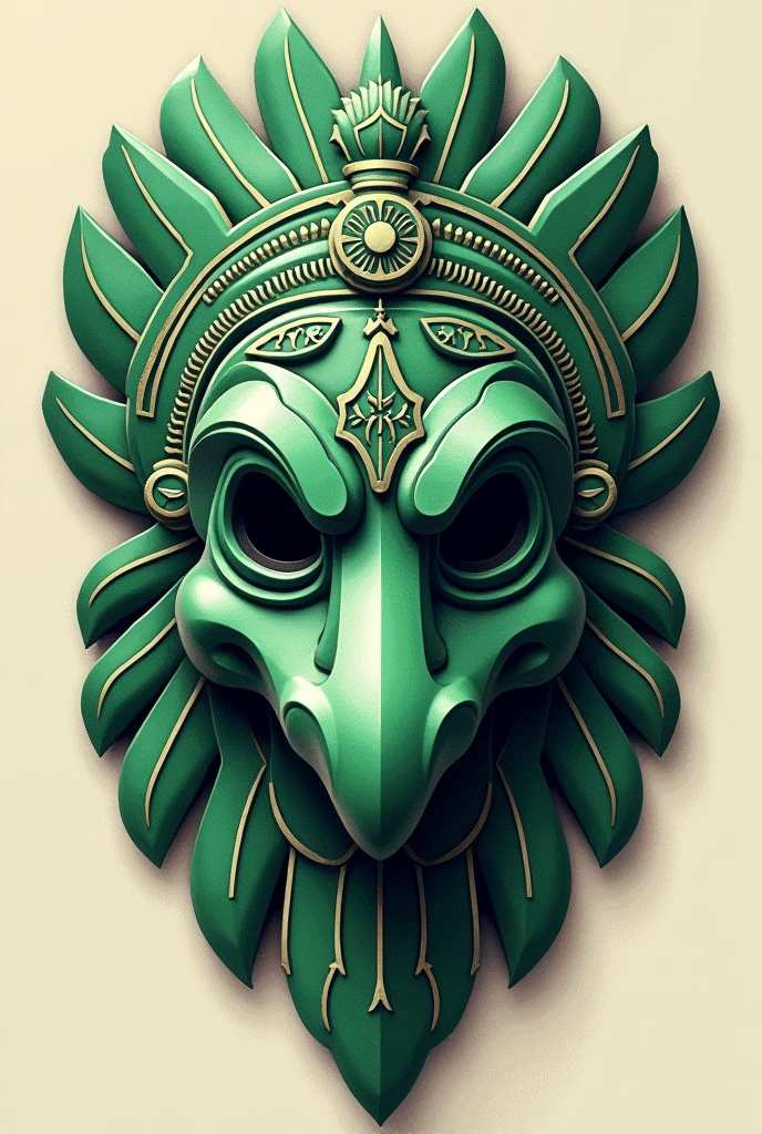 Pre-Hispanic mask of the god Quetzalcoatl, green with halftones and engraved with flat colors
