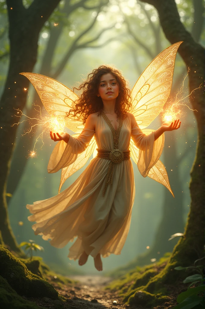 A fairy cleric summoning a fireball and healing