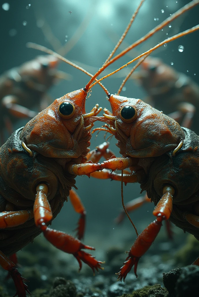 Fight between cockroaches and shrimp