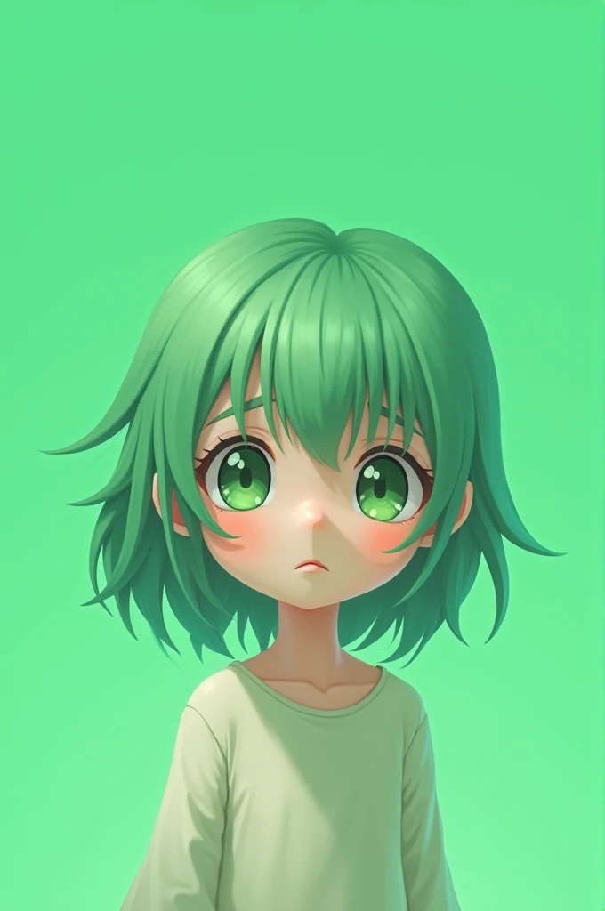 Green screen BB cute green hair sad