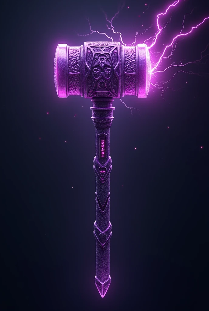 K-pop style light stick with a lightning bolt on the handle in an intricate hammer-shaped design in black and purple. With the inscription "Drown!ng moon". The light emanating from the wand should illuminate the hammer, highlighting its fine and detailed structure, resulting in a mesmerizing and unique shine.