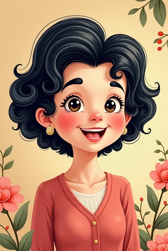 CARTOON YOUNG GRANDMOTHER WITH BLACK HAIR