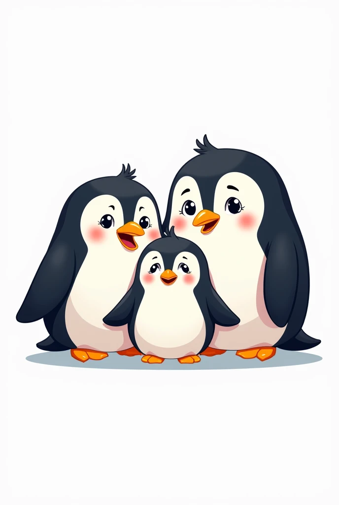 Penguin happy family cartoon white background
