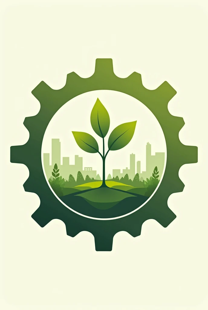 Half a gear, a celebration, on the inside, where a greenhouse emerges from the inside with a single plant in the center, in a color mix between moss green and olive green, in a minimalist model with fine and medium lines, that can be used as a logo.