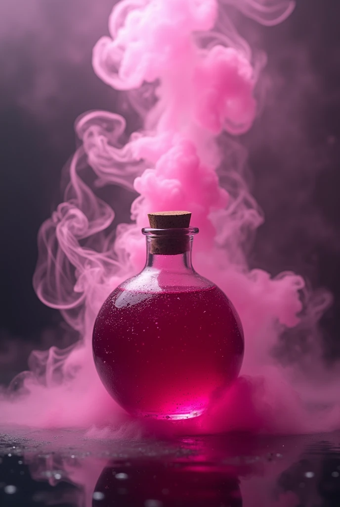 I need a dark pink magic potion with smoke around it in png