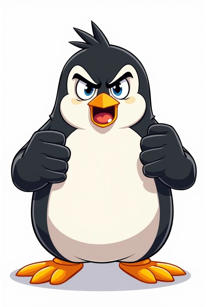 Penguin angry cartoon white background