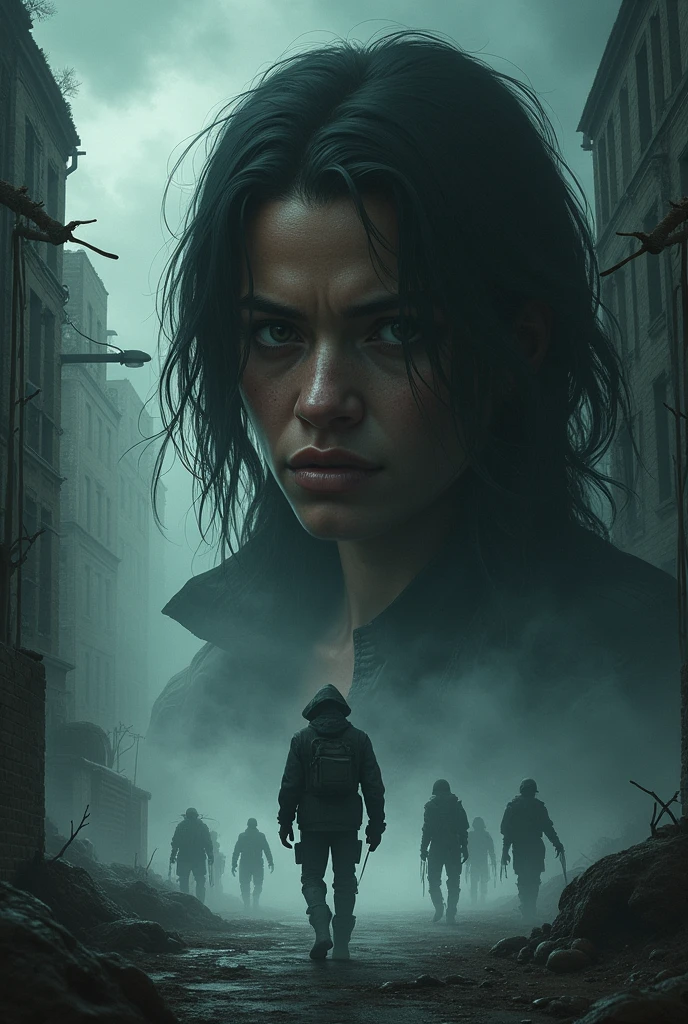 Make a zombie book cover with a dark-skinned protagonist, Put the title: The Mist Walkers