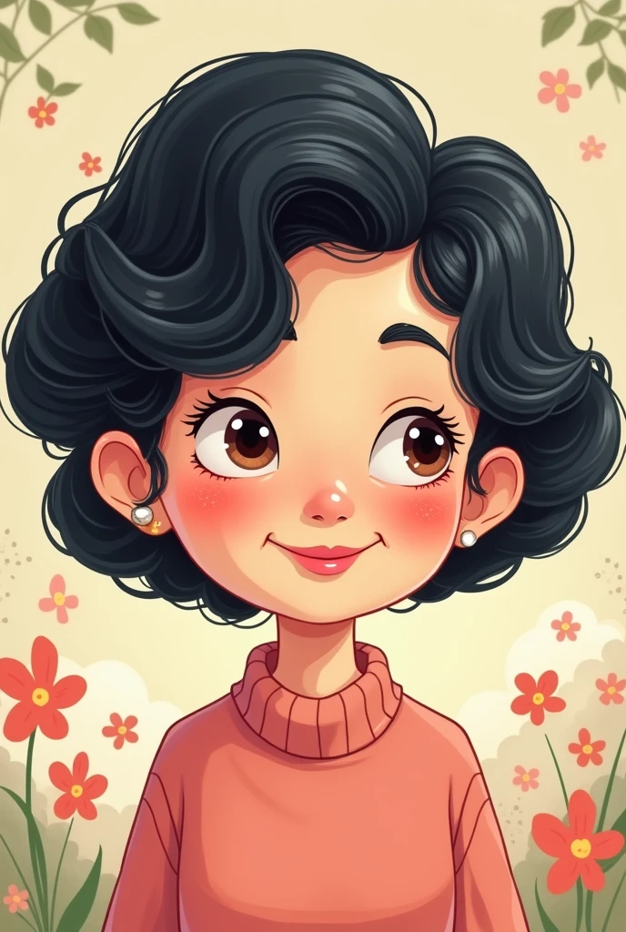 CARTOON YOUNG GRANDMOTHER WITH BLACK HAIR